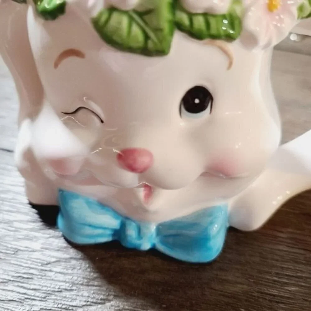 Vintage Anthropomorphic Ceramic White Bunny Easter Spring Mug